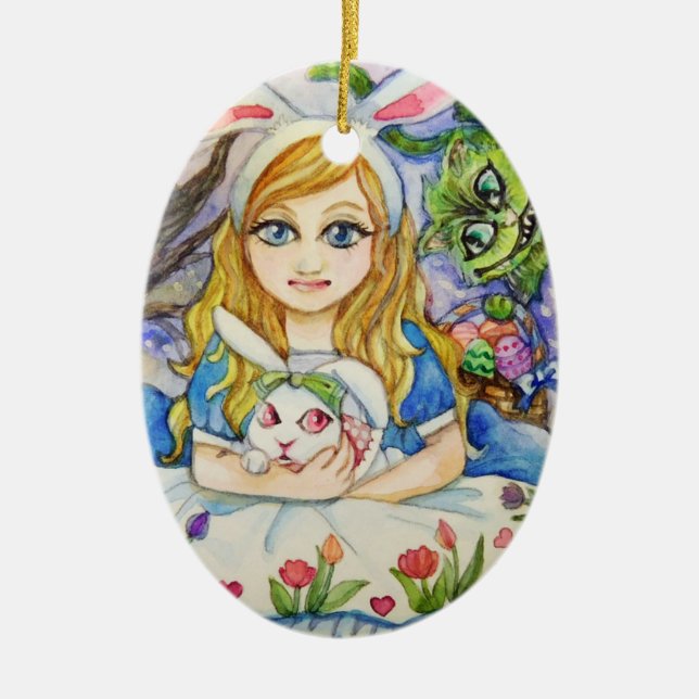 Alice and Bunny Ceramic Ornament (Front)