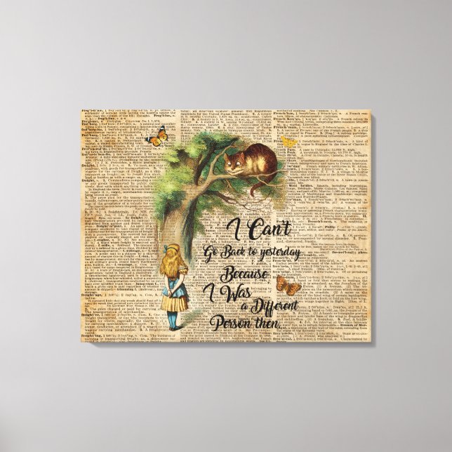 Alice and Cheshire Cat Quote Dictionary Art Canvas Print (Front)