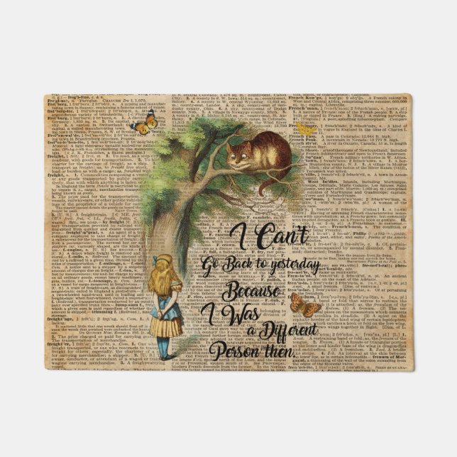 Alice and Cheshire Cat Quote Dictionary Art Doormat (Front)
