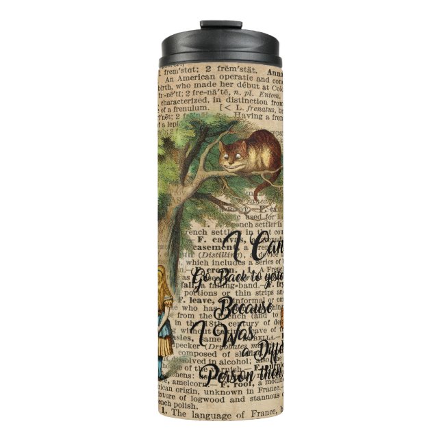 Alice and Cheshire Cat Quote Dictionary Art Thermal Tumbler (Front)