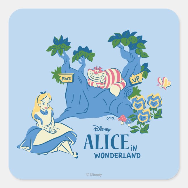 Alice and Cheshire Cat Square Sticker (Front)