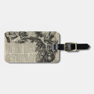 Alice and Cheshire Stencil Art On Old Book Page Luggage Tag