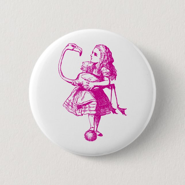 Alice and Flamingo Inked Pink 2 Inch Round Button (Front)