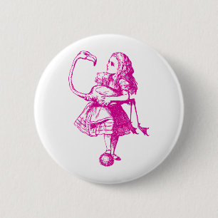 Alice and Flamingo Inked Pink 2 Inch Round Button