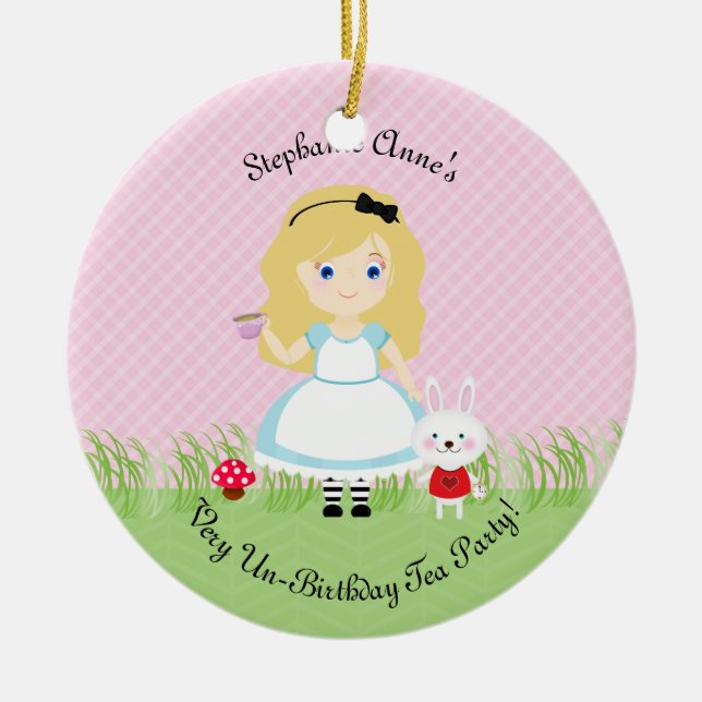 Alice and Her Tea Party Ceramic Ornament (Front)