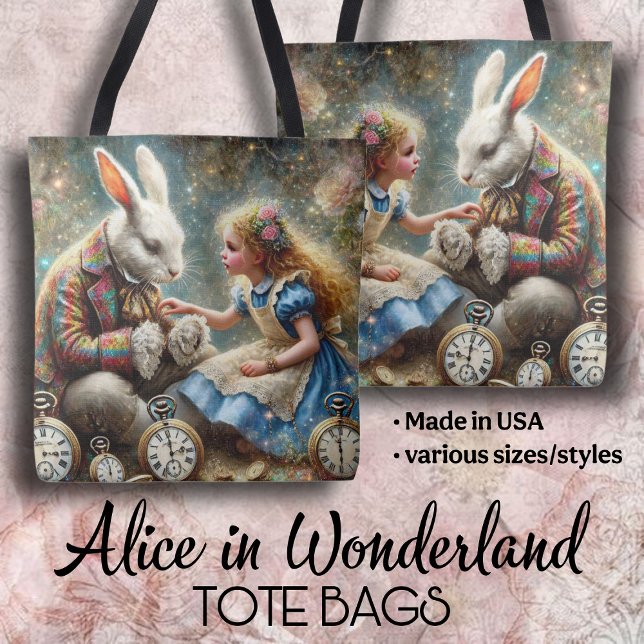 Alice and Rabbit Wonderland Fantasy Art Tote Bag (Creator Uploaded)