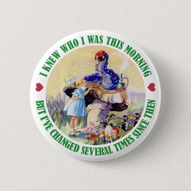 ALICE AND THE CATERPILLAR 2 INCH ROUND BUTTON (Front)