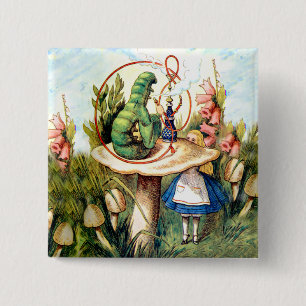 Alice and the Caterpillar in Wonderland 2 Inch Square Button