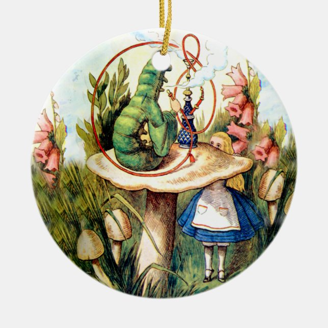 Alice and the Caterpillar in Wonderland Ceramic Ornament (Front)