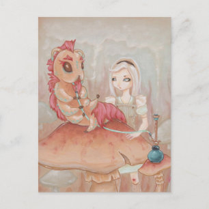 Alice and the Caterpillar -wonderland art postcard