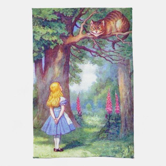 Alice and the Cheshire Cat Full Colour Kitchen Towel (Vertical)