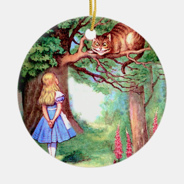 Alice and The Cheshire Cat in Wonderland Ceramic Ornament (Front)