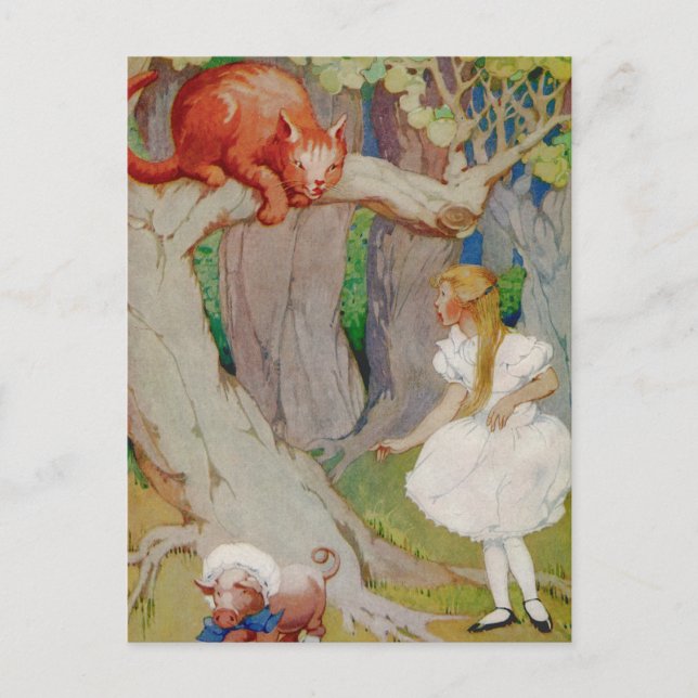 Alice and the Cheshire Cat in Wonderland Postcard (Front)