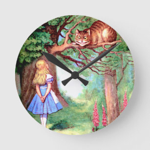 Alice and The Cheshire Cat in Wonderland Round Clock