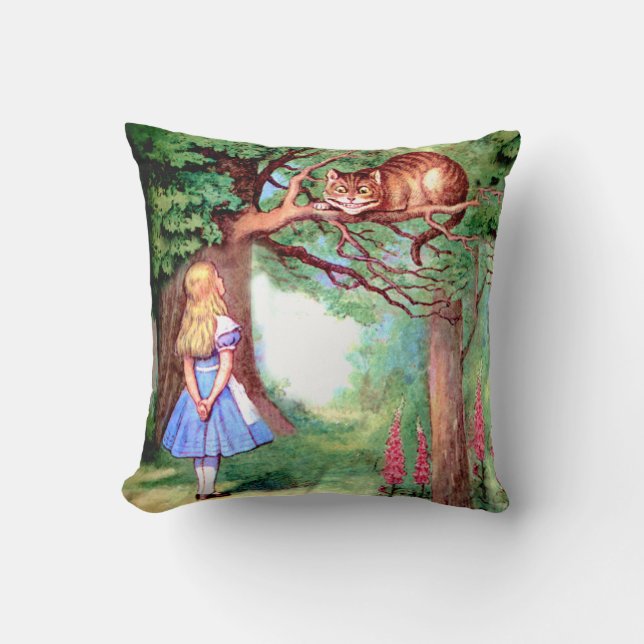 Alice and the Cheshire Cat in Wonderland Throw Pillow (Front)
