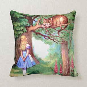 Alice and the Cheshire Cat in Wonderland Throw Pillow