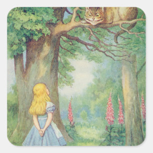 Alice and the Cheshire Cat Square Sticker