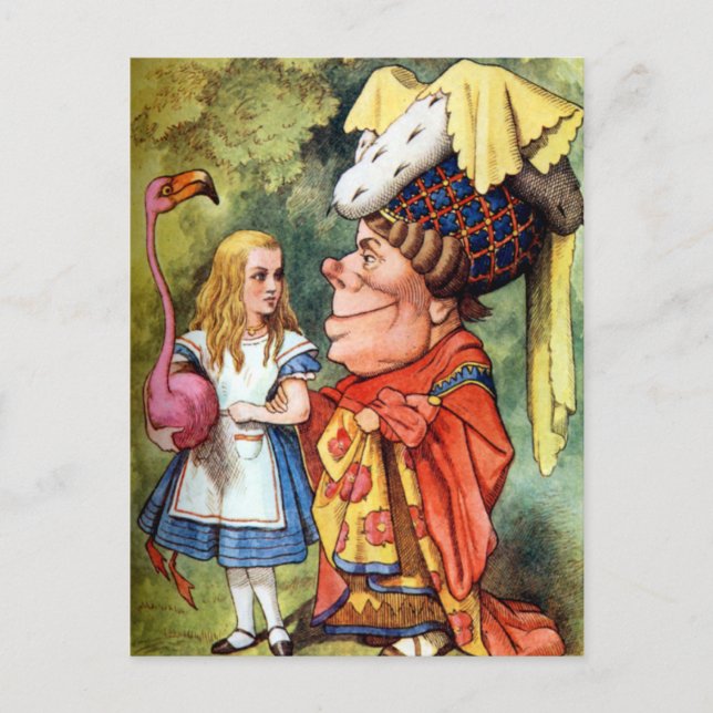Alice and the Duchess Play Flamingo Croquet Postcard (Front)