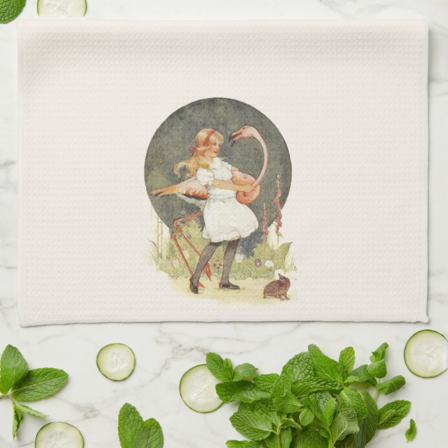Alice and the Flamingo Kitchen Towel (Folded)