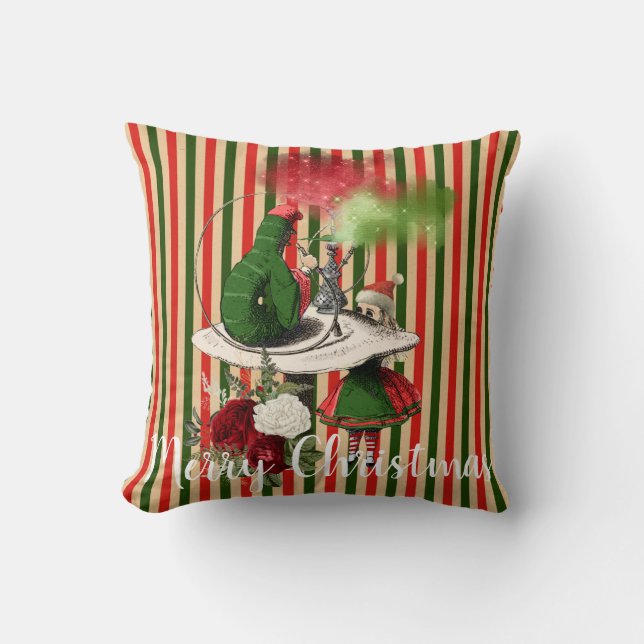 Alice and the Hookah Smoking Caterpillar Christmas Throw Pillow (Front)