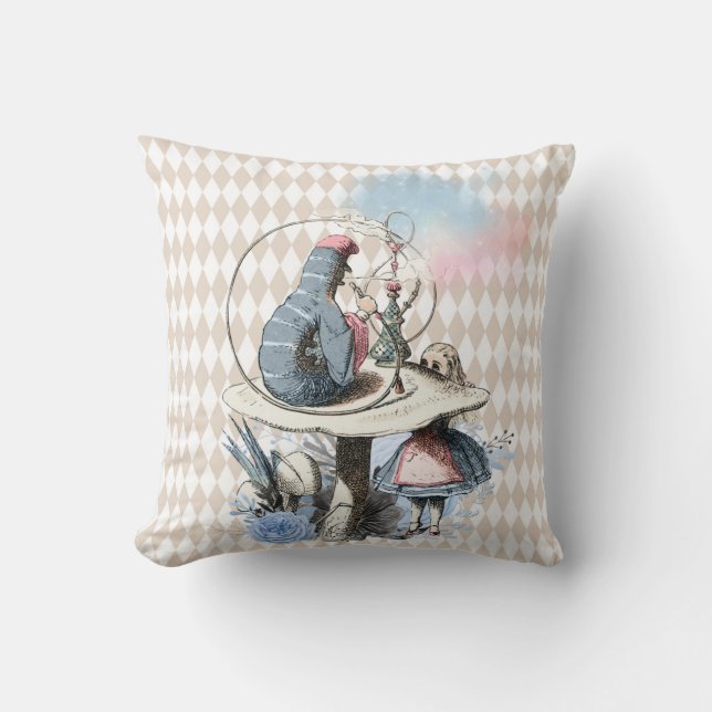 Alice and the Hookah Smoking Caterpillar Throw Pillow (Front)