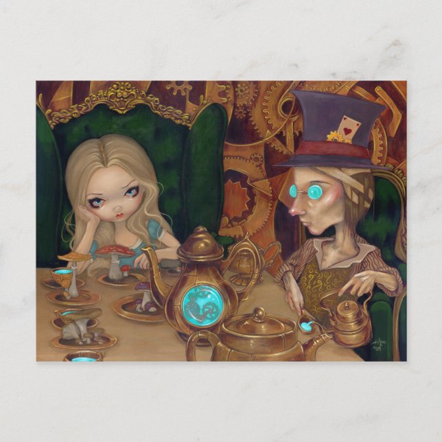 Alice and the Mad Hatter steampunk Postcard (Front)