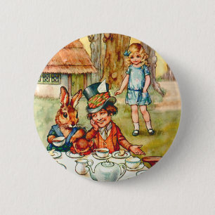 ALICE AND THE MAD HATTER'S TEA PARTY 2 INCH ROUND BUTTON