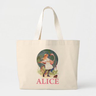 ALICE AND THE PINK FLAMINGO PLAY CROQUET LARGE TOTE BAG