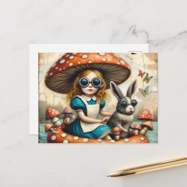 Alice and the Rabbit on a Float Trip Postcard (Front/Back In Situ)