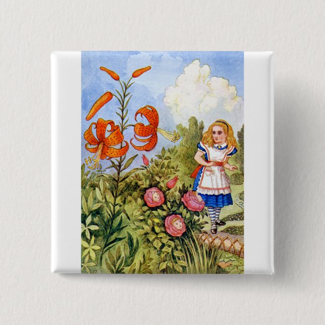 Alice and the Talking Flowers in Wonderland 2 Inch Square Button (Front)