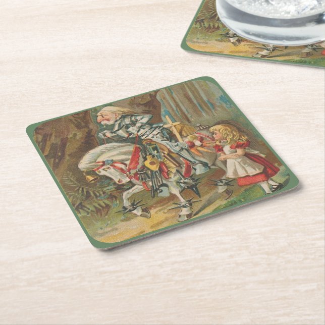 Alice and the White Knight Square Paper Coaster (Angled)