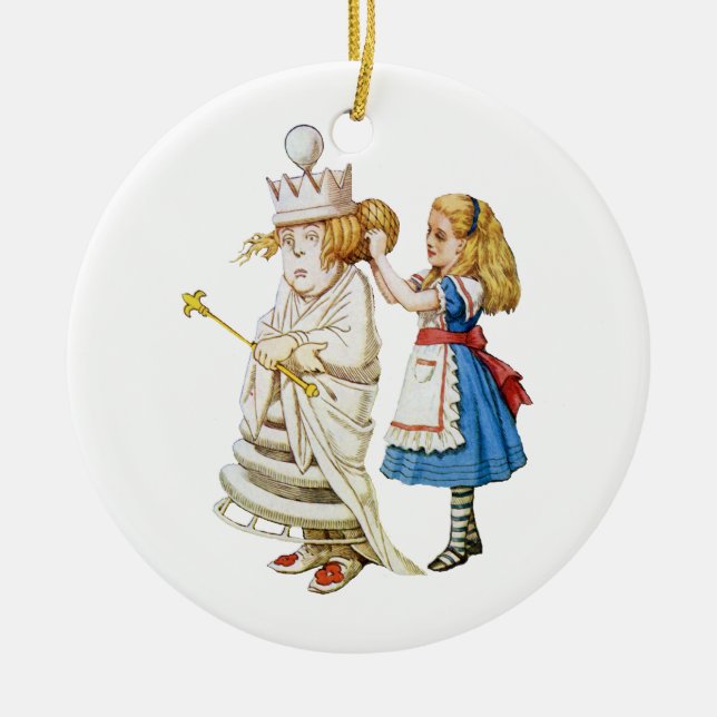 Alice and the White Queen in Wonderland Ceramic Ornament (Front)