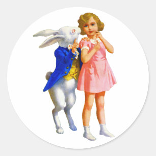 ALICE AND THE WHITE RABBIT CLASSIC ROUND STICKER