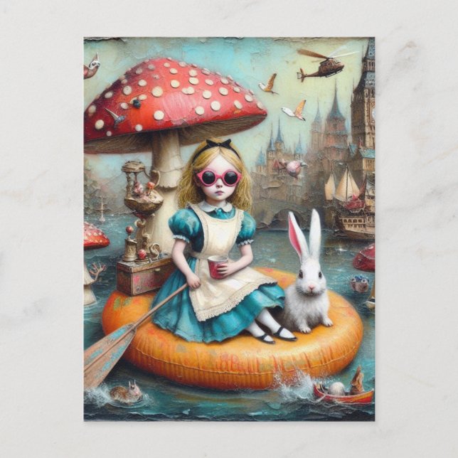 Alice and the White Rabbit collage art Postcard (Front)