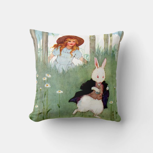 Alice and The White Rabbit In Wonderland Throw Pillow (Front)