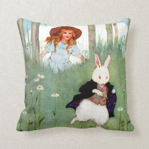 Alice and The White Rabbit In Wonderland Throw Pillow
