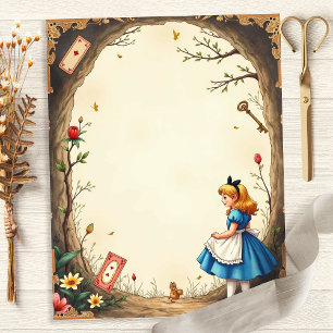 Alice and White Rabbit Floral Scrapbook Paper