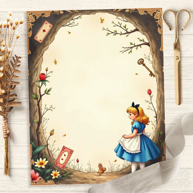 Alice and White Rabbit Floral Scrapbook Paper (Creator Uploaded)
