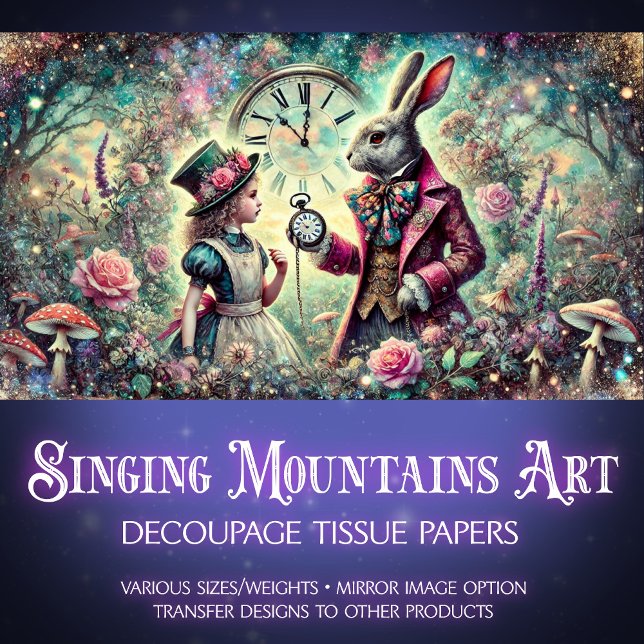 Alice and White Rabbit Wonderland Clocks Decoupage Tissue Paper (Creator Uploaded)