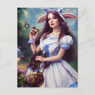 Alice as the Rabbit Steampunk Postcard
