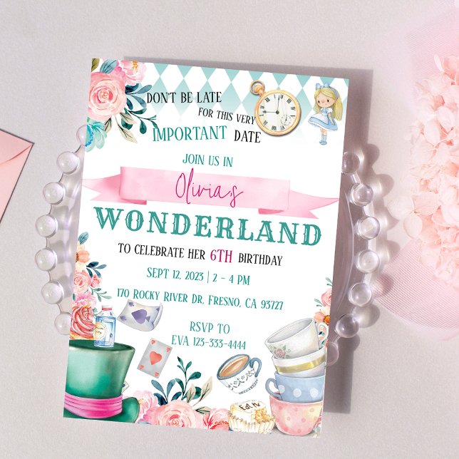 Alice au pays des Merveilles Invitation d'annivers (Alice in Wonderland Girl BIrthday Invitation)