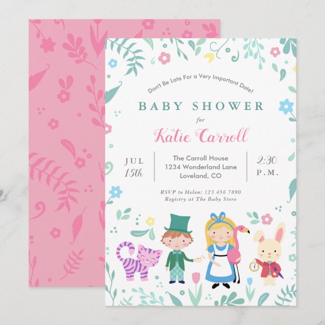 Alice au pays des merveilles Invitations de douche (Devant / Derrière)