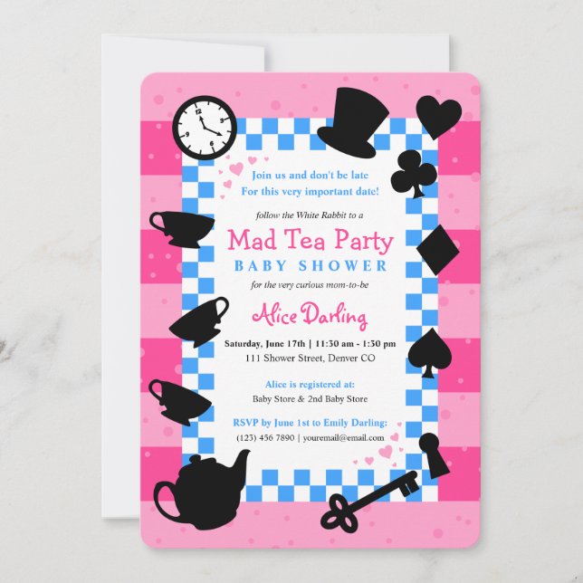Alice au pays des merveilles Invitations de douche (Devant)