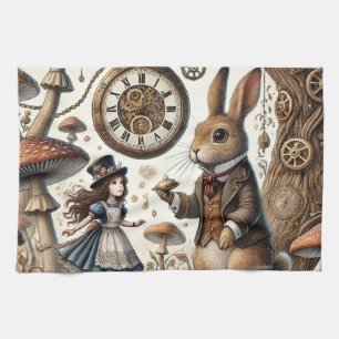 alice aventures in wonderland white rabbit kitchen towel