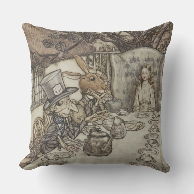 Alice Birthday Unbirthday Rabbit Hatter Party Outdoor Pillow (Front)