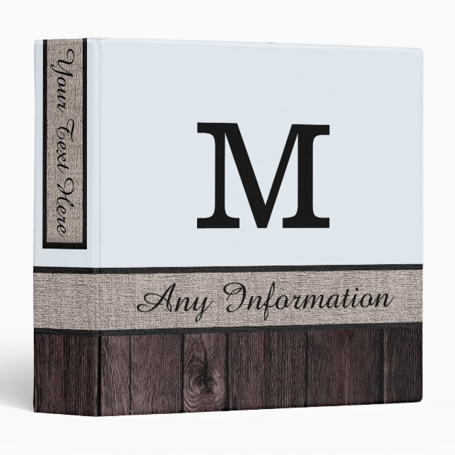 Alice Blue Colour Rustic Look Wood Monogram Binder (Front/Spine)