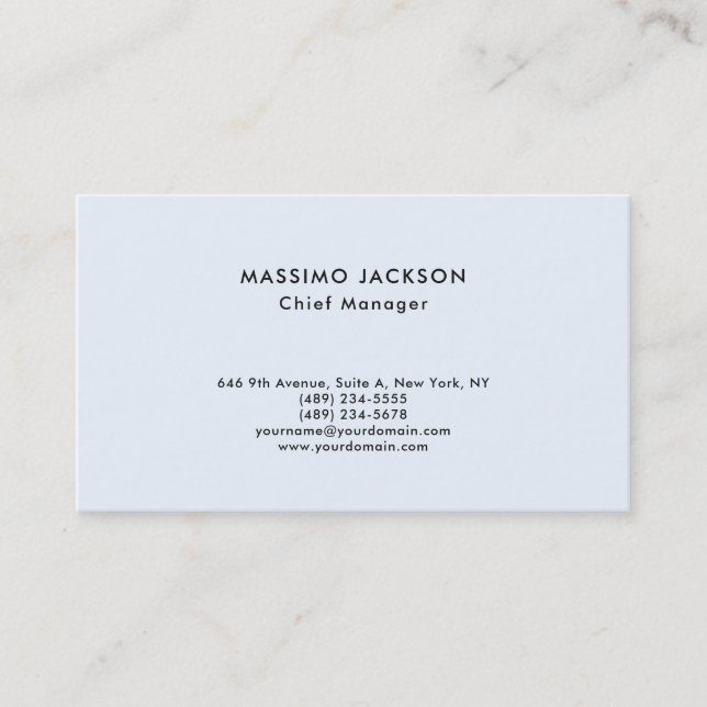 Alice Blue Stylish Plain Simple Professional Class Business Card (Front)