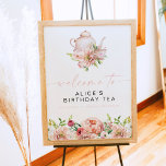 ALICE Blush Floral Birthday Tea Brunch Welcome<br><div class="desc">This birthday welcome sign features spring watercolor florals and a cute tea set. This birthday tea welcome is perfect for your bridal breakfast or brunch.</div>