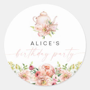 ALICE Blush Floral Birthday Tea Party Brunch Favor Classic Round Sticker