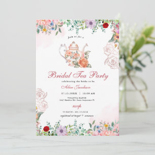 ALICE Blush Floral Bridal Tea Party Brunch Shower Invitation